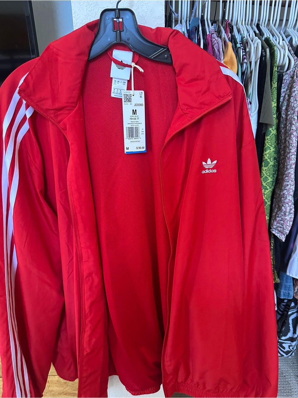 adidas Red Trefoil Track Jacket with White Stripe Detail